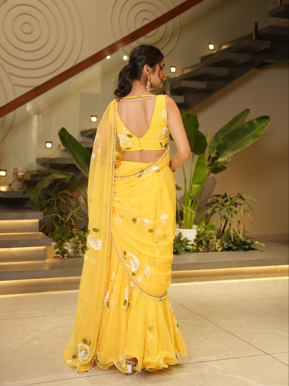 Yellow Color Premium Georgette With Print Work Lehenga Saree
