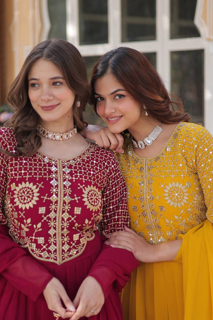 Faux Blooming Georgette Attractive Embroidered Work Cotton Lining Gown