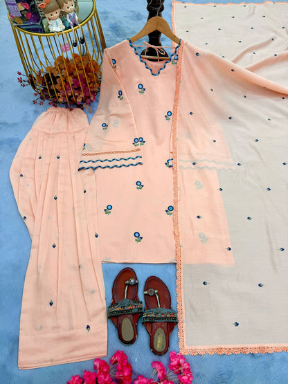 Pure Satin Mul Chandheri Embroidery Work Top Plazzo