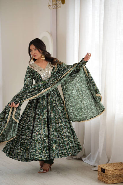 Beautiful Soft Rich Rayon With Mirror Embroidery Work Gown Set