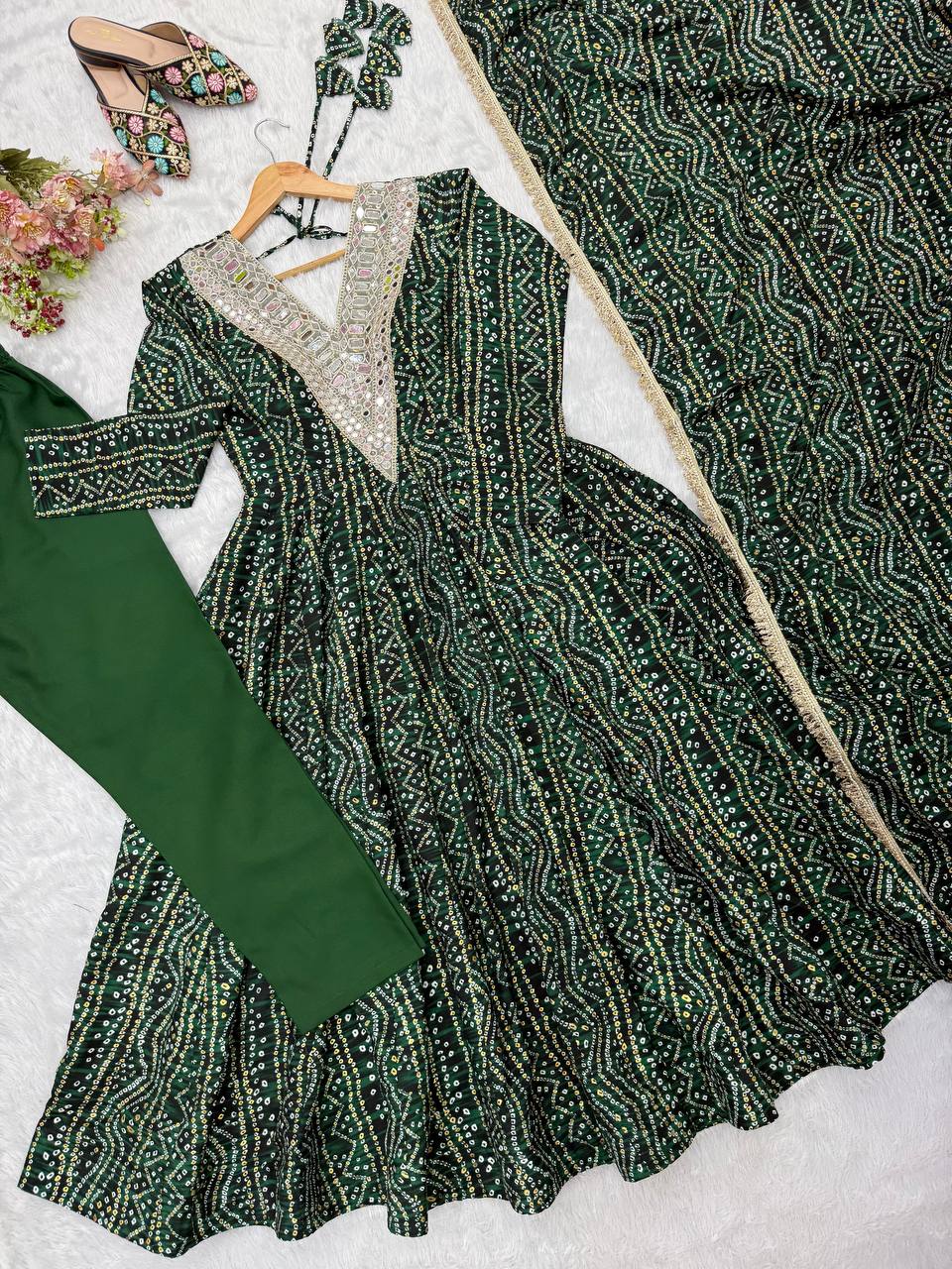 Beautiful Soft Rich Rayon With Mirror Embroidery Work Gown Set