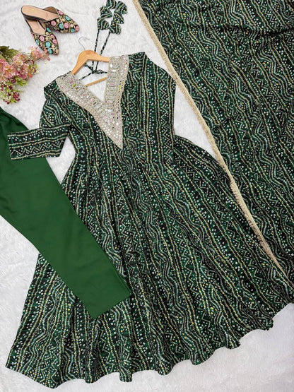 Beautiful Soft Rich Rayon With Mirror Embroidery Work Gown Set