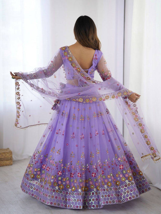 Sky Blue Color Soft Net Thread And Sequence Work Lehenga Choli