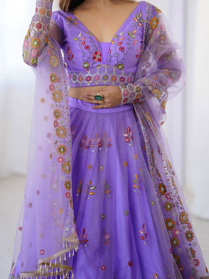 Sky Blue Color Soft Net Thread And Sequence Work Lehenga Choli