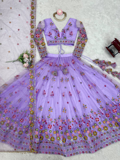 Sky Blue Color Soft Net Thread And Sequence Work Lehenga Choli