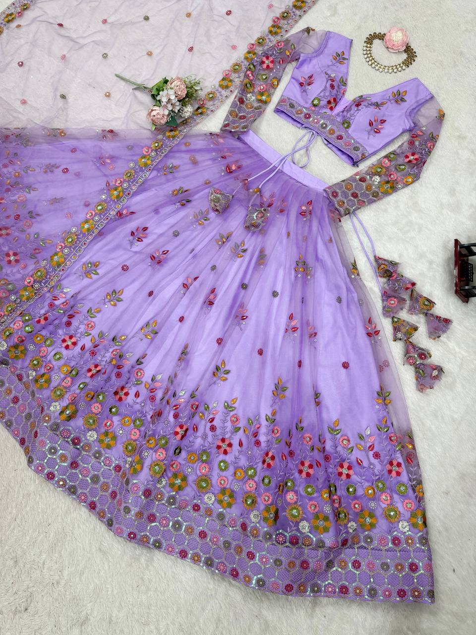 Sky Blue Color Soft Net Thread And Sequence Work Lehenga Choli