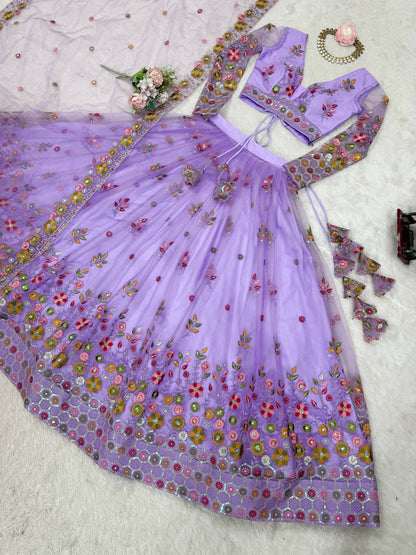 Sky Blue Color Soft Net Thread And Sequence Work Lehenga Choli