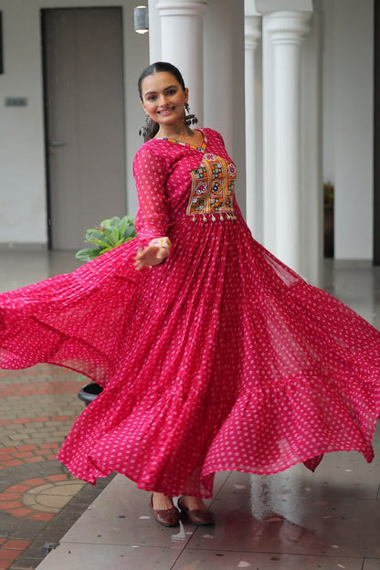 Navratri Special Faux Georgette Bandhani Print Work Gown