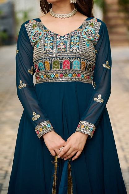 Festival Special Faux Blooming Sequence & Thread Work Gown