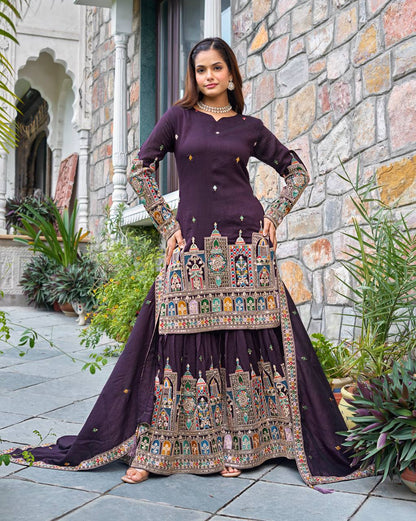 Pure Chinon Silk Heavy Embroidery Work Top Plazzo