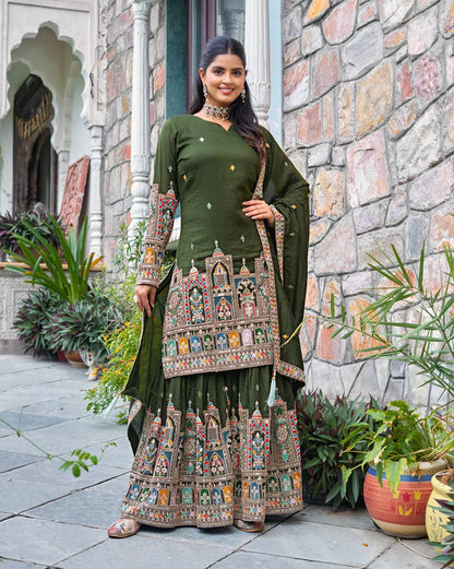 Pure Chinon Silk Heavy Embroidery Work Top Plazzo