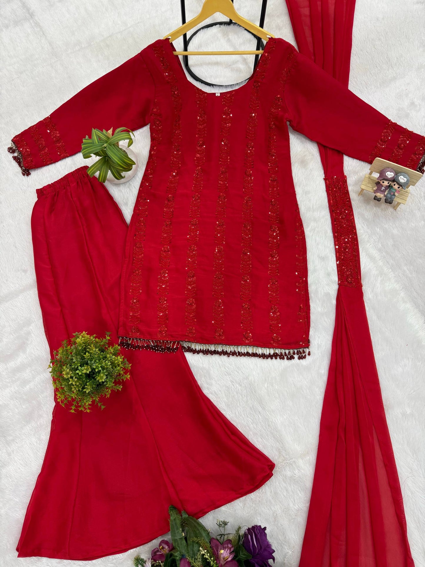Rangoli Silk Embroidery Work Kurti Pant Set