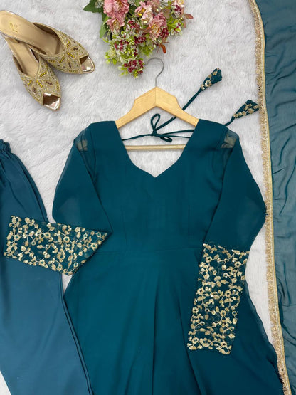 Georgette Sequence Embroidery Work Gown Set