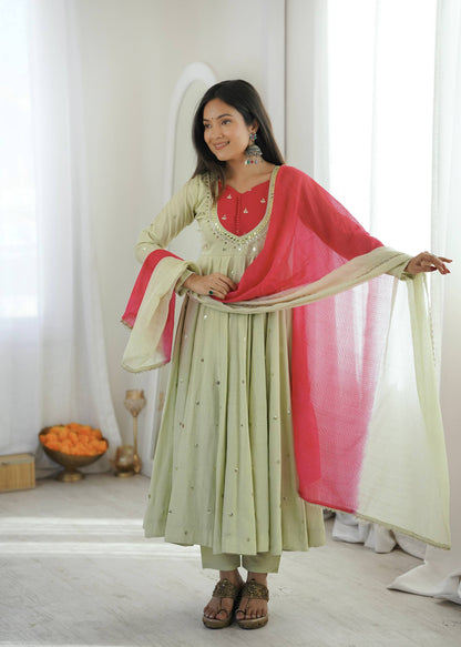 Roman Silk Embroidery Sequence & Real Mirror Work Gown