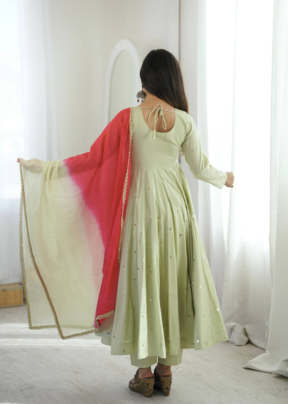 Roman Silk Embroidery Sequence & Real Mirror Work Gown