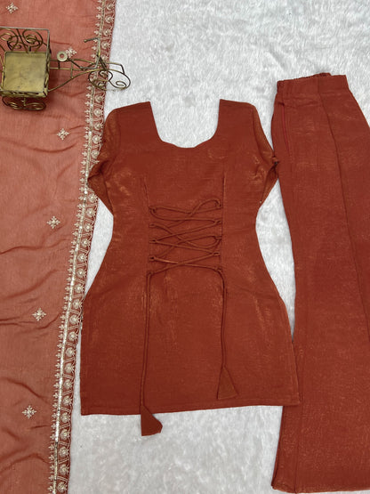 Crunchy Silk Embroidery Sequence & Jari Work Top Bottom