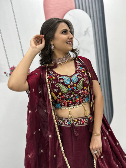 Fendy Embroidery Sequence Work Micro Cotton Lehenga Choli