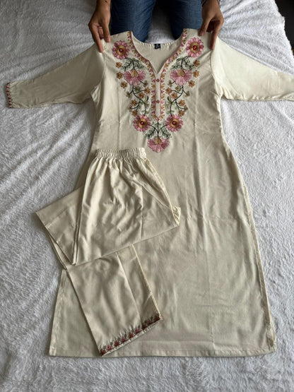 White Color Khadi Cotton Embroidery Work Kurti
