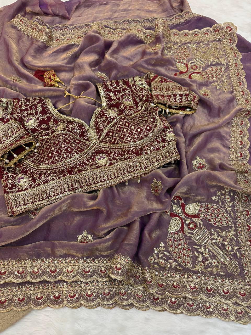 Space Satin Thread & Sequins Embroidery Work Saree