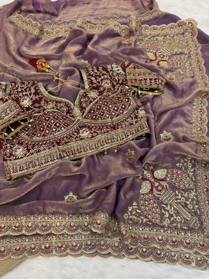 Space Satin Thread & Sequins Embroidery Work Saree