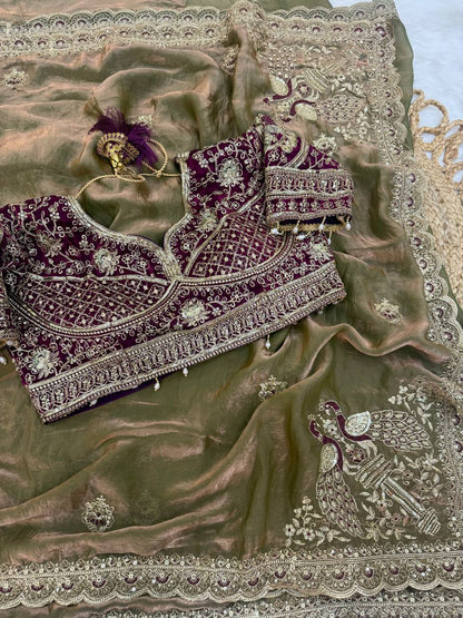 Space Satin Thread & Sequins Embroidery Work Saree