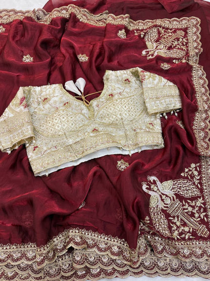 Space Satin Thread & Sequins Embroidery Work Saree
