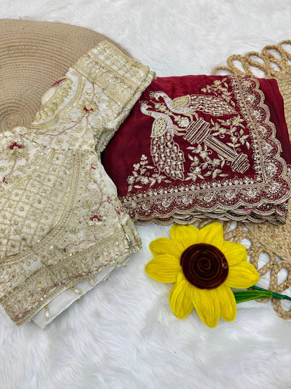Space Satin Thread & Sequins Embroidery Work Saree