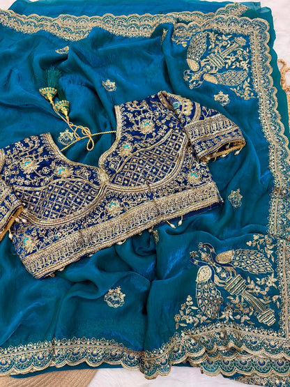 Space Satin Thread & Sequins Embroidery Work Saree