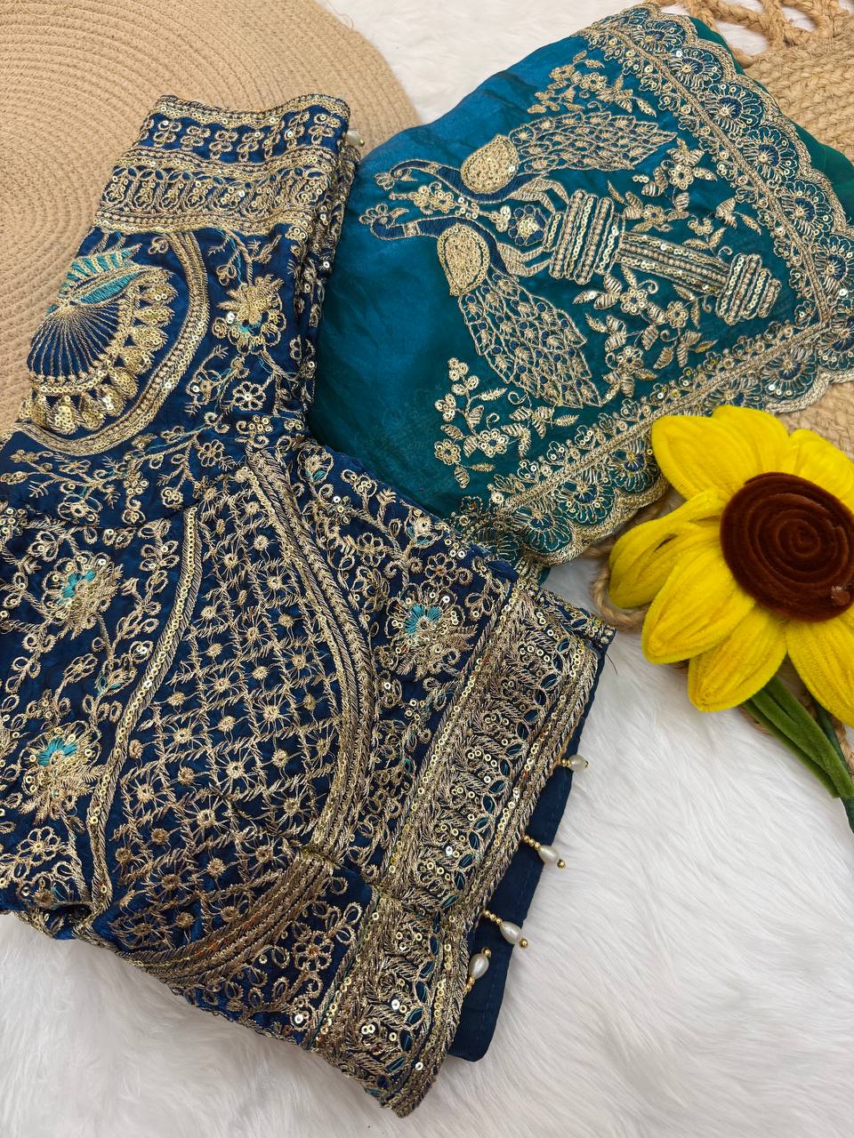 Space Satin Thread & Sequins Embroidery Work Saree
