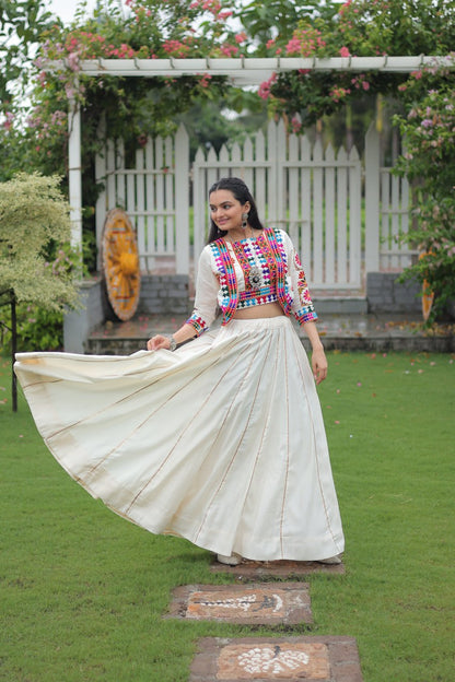Navratri Special Roman Fabric Attractive Gota Patti Lace Work Lehenga