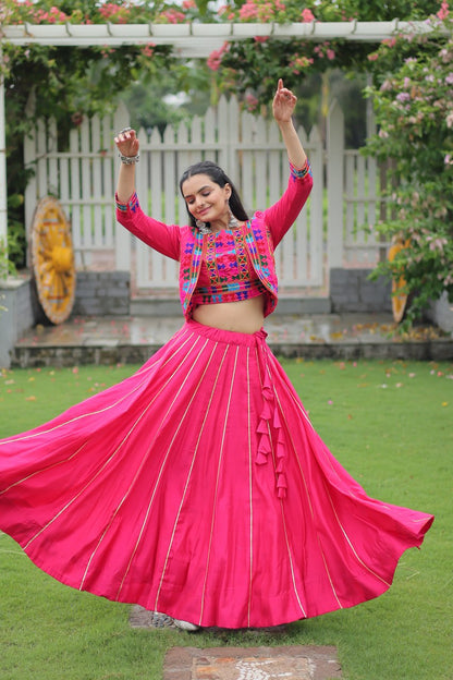 Navratri Special Roman Fabric Attractive Gota Patti Lace Work Lehenga