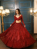 Red Color Fox Georgette Thread Embroidery Work Lehenga