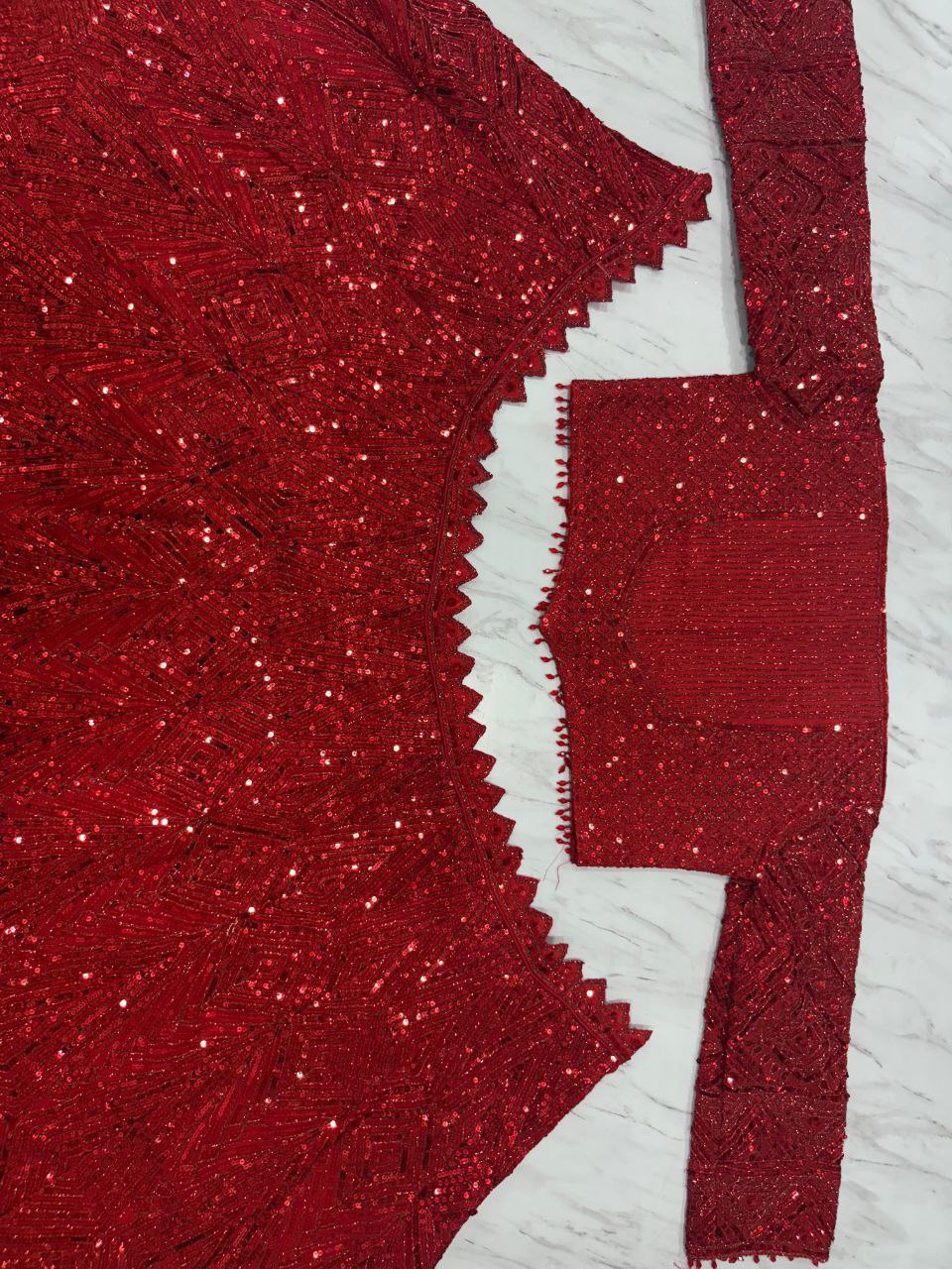 Red Color Fox Georgette Thread Embroidery Work Lehenga