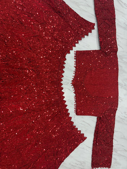 Red Color Fox Georgette Thread Embroidery Work Lehenga