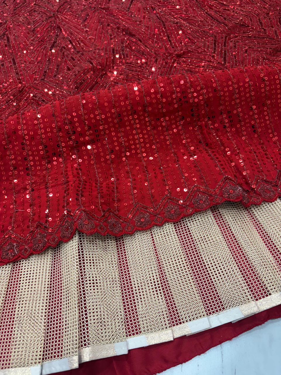 Red Color Fox Georgette Thread Embroidery Work Lehenga