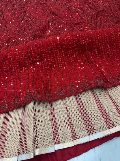 Red Color Fox Georgette Thread Embroidery Work Lehenga