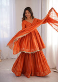 Beautiful Mal Chanderi With Real Mirror Handwork Sharara Suit