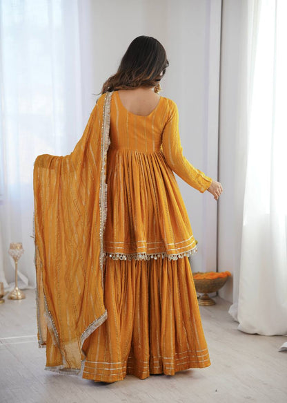 Beautiful Mal Chanderi With Real Mirror Handwork Sharara Suit