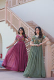 Silver Crunchy Embroidery Work With Canvas Patta Gown