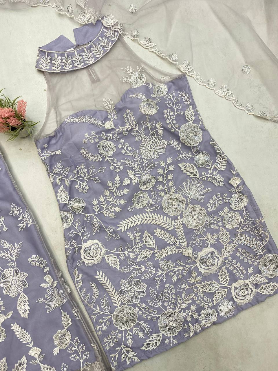 Sparkling Butterfly Net Embroidered Suit Set