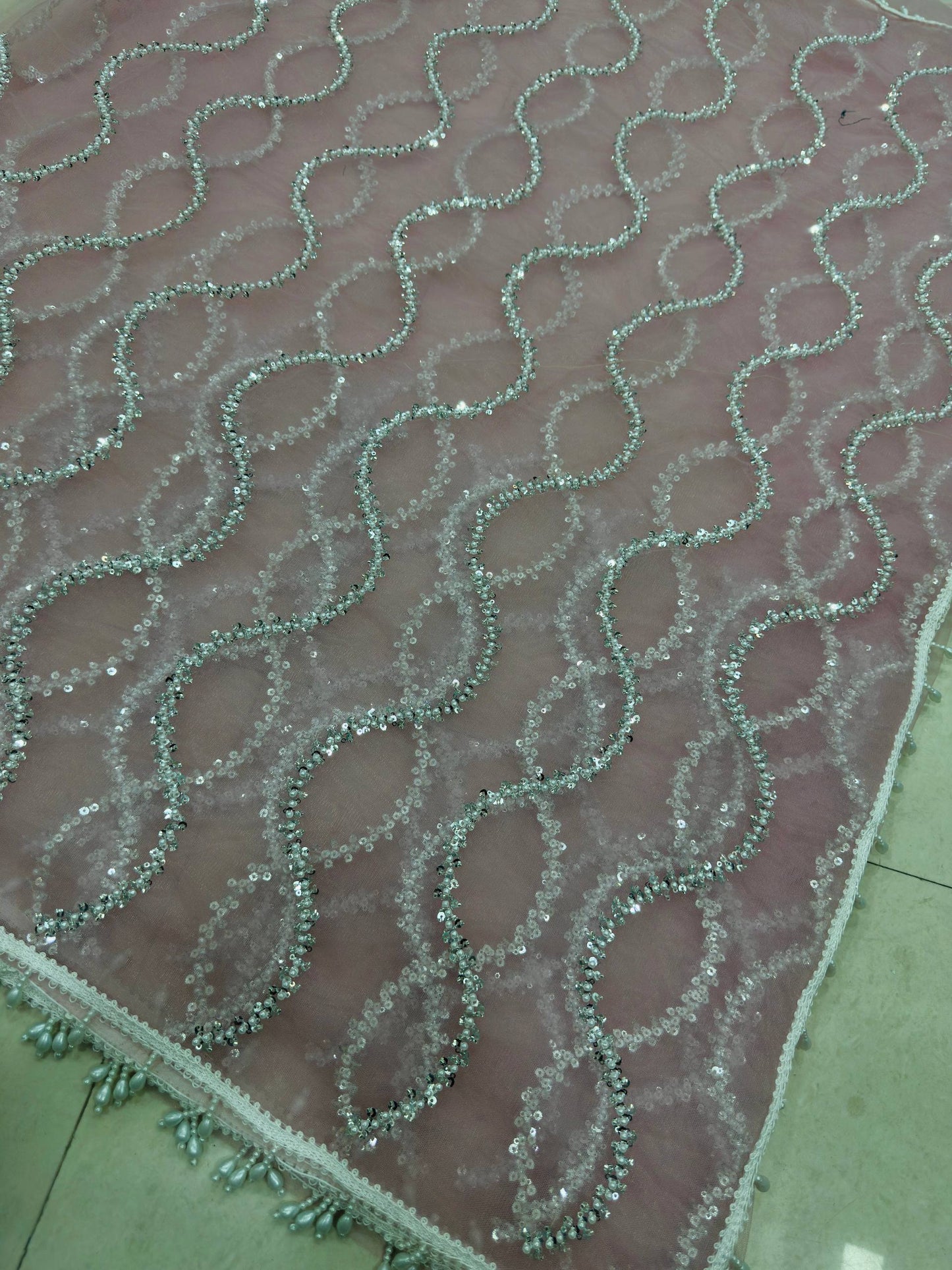 Beautiful Soft Rich Net Embroidery Sequence Pearl Work Saree