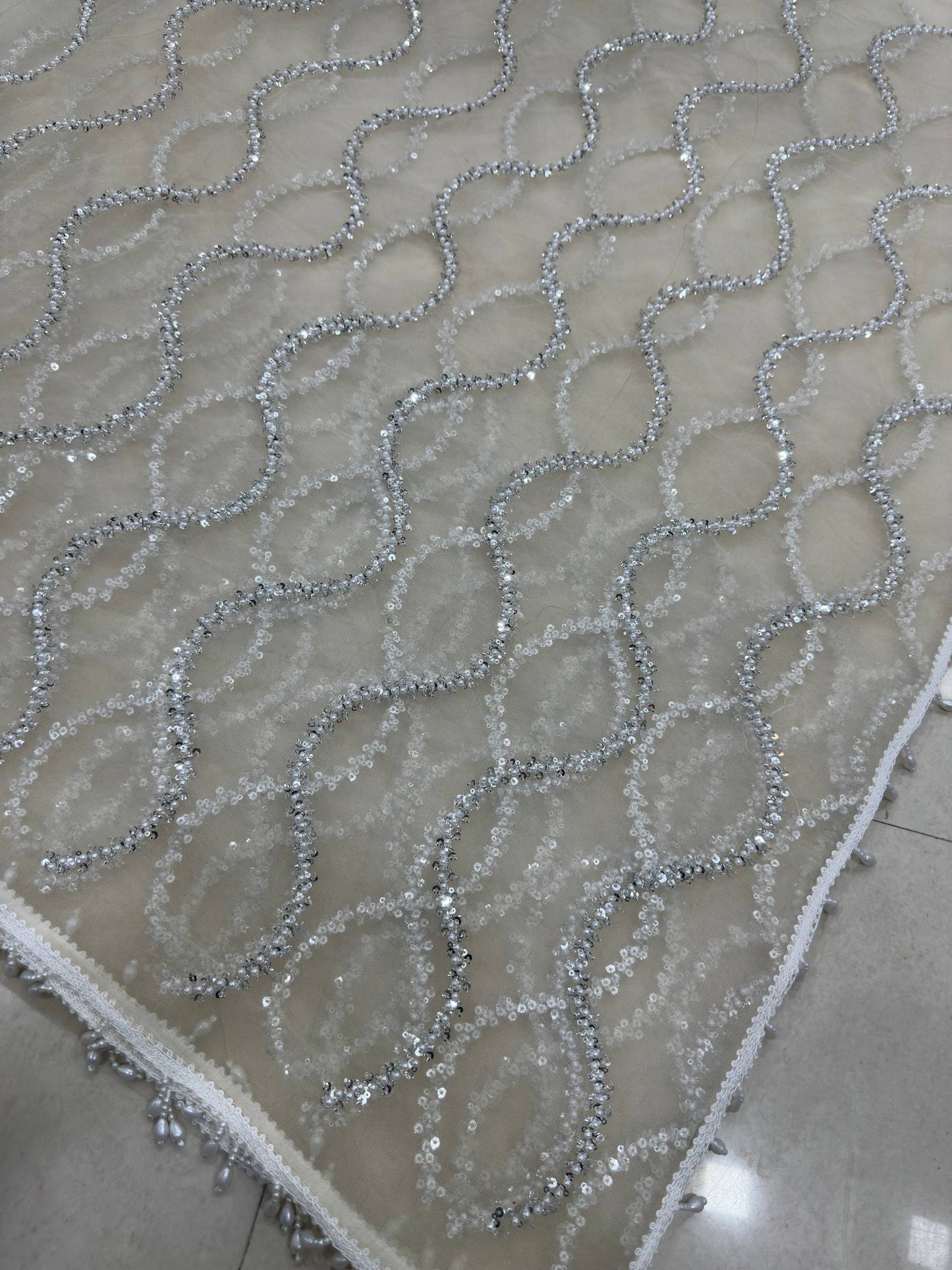 Beautiful Soft Rich Net Embroidery Sequence Pearl Work Saree