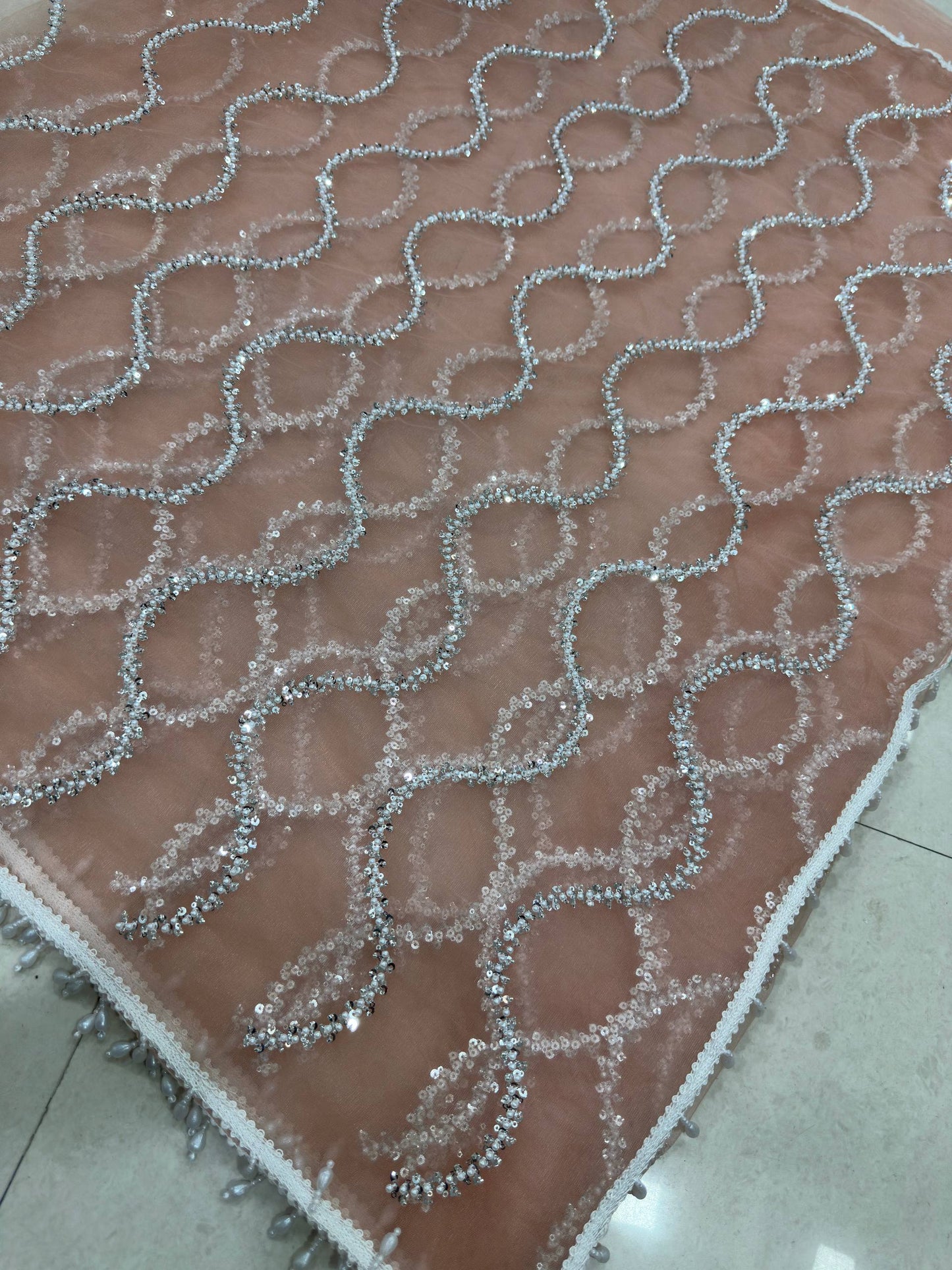 Beautiful Soft Rich Net Embroidery Sequence Pearl Work Saree