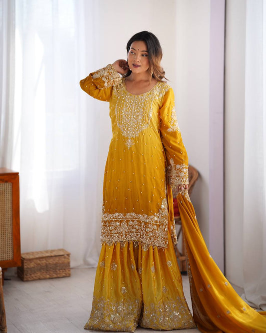 Eid Special With Coding Dori With Sequence Work And Chinnon Silk Rivet Moti Work Suit