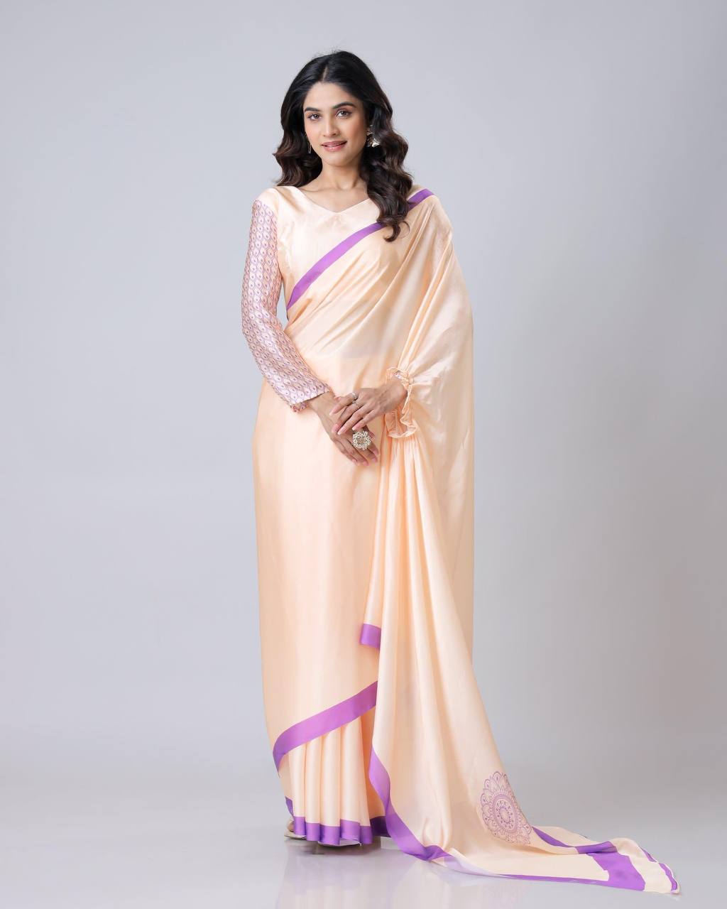 Japan Satin Digital Print Work And Ready Work Saree