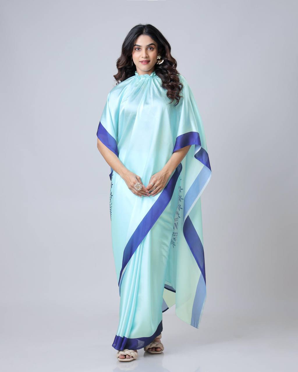 Japan Satin Digital Print Work And Ready Work Saree