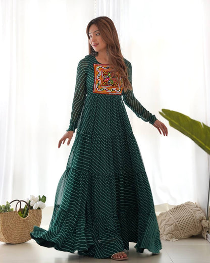 Navratri Special Pure Georgette Leheriya Print Gown