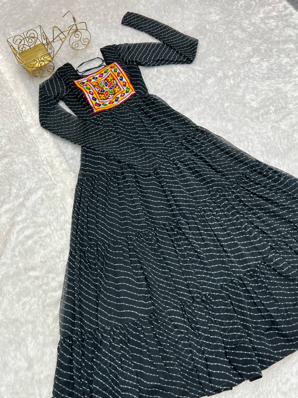 Navratri Special Pure Georgette Leheriya Print Gown
