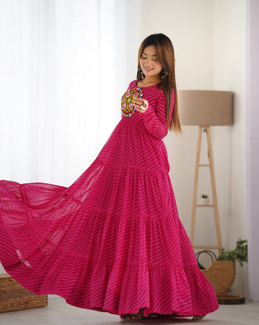 Navratri Special Pure Georgette Leheriya Print Gown