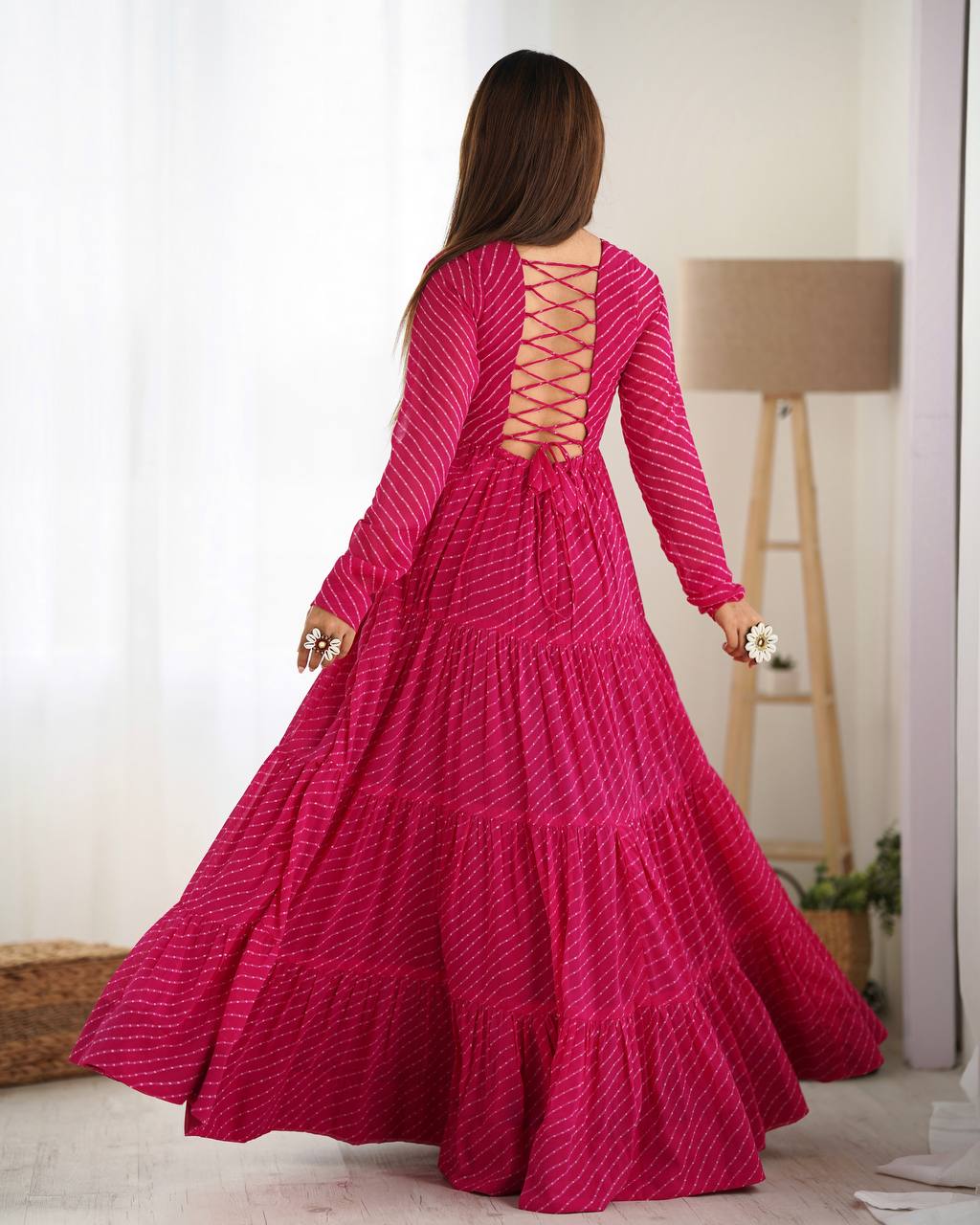 Navratri Special Pure Georgette Leheriya Print Gown